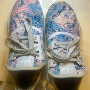 adidas Kids or Women’s Blue and Pink Patterned Knit Lace-Up Sneakers